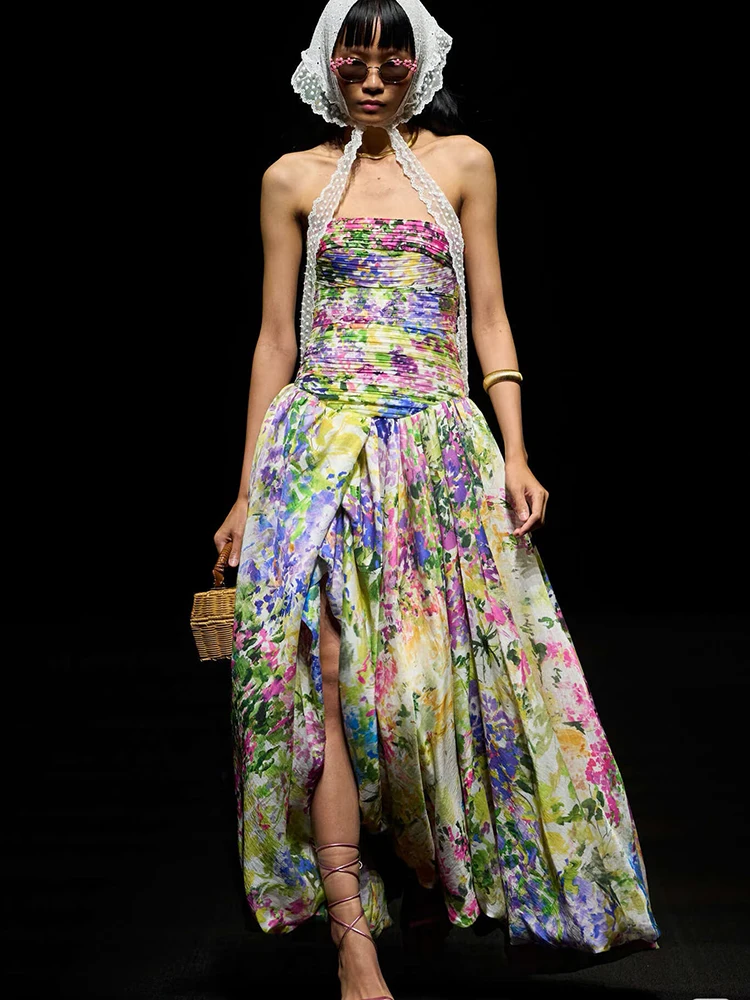 

Платье без бретелек с принтом, элегантное и изысканное, в отпускном стиле, плиссированное, приталенное, женское, новинка весны 2026 года.