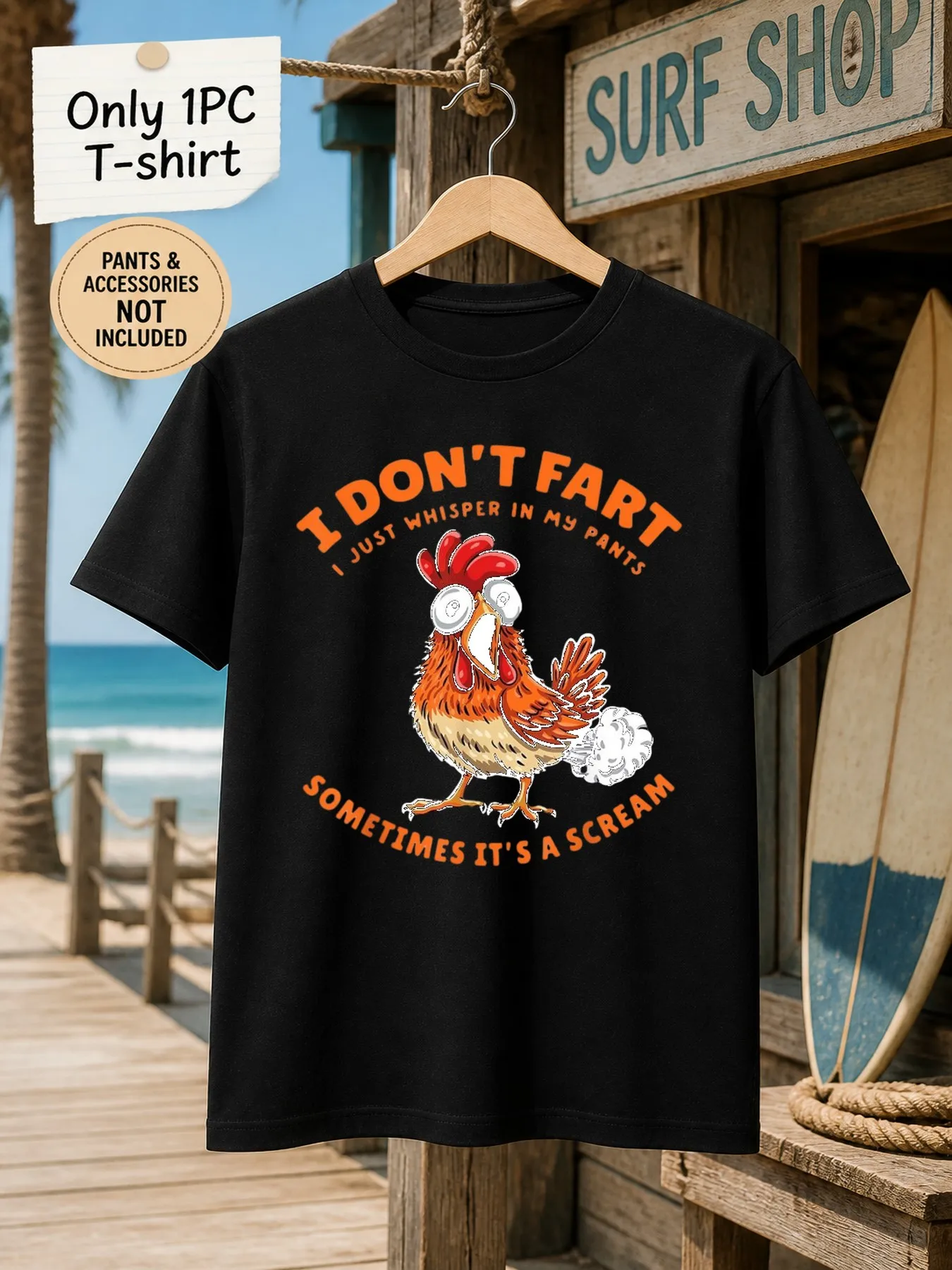 1pc Mens Graphic T Shirt Funny Rooster Print I Dont Fart I Just Whisper In My Pants Sometimes Its A Scream Short Sleeve Crew Neck[solely 1pc T-SHIRT]
