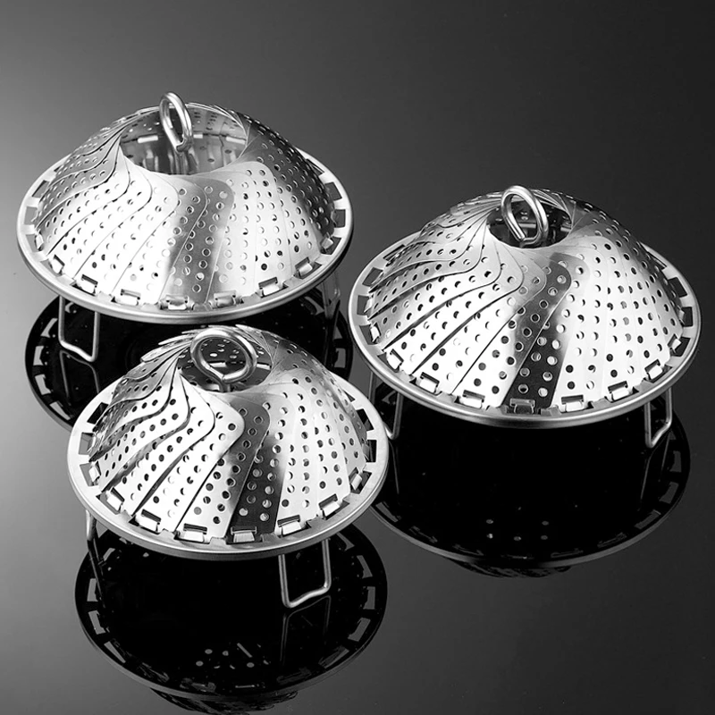 Collapsible 304 Stainless Steel Steaming Basket Kitchen Small Tool Household Steaming Rack Tray for Healthy Cooking