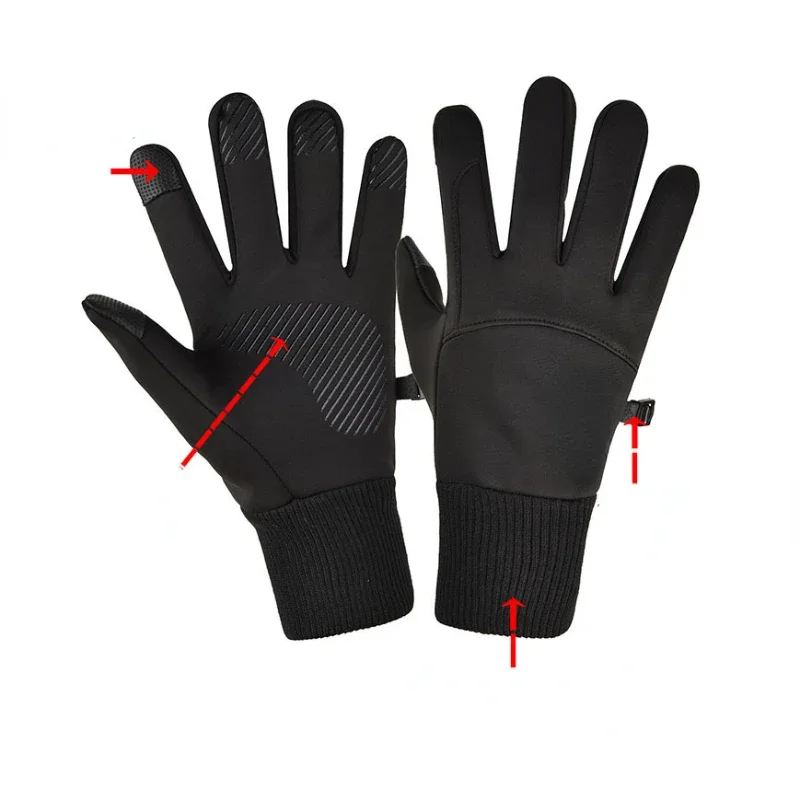 Men Winter Waterproof Cycling Gloves Outdoor Sports Running Motorcycle Ski Touchscreen Fleece Gloves Non-slip Warm Full Fingers