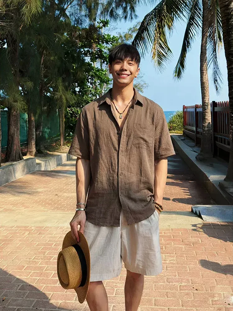 

Loose Fit Men's Short Sleeve Ice Silk Shirt Breathable Lightweight Summer Casual Style Fashionable Drapey Top for Men