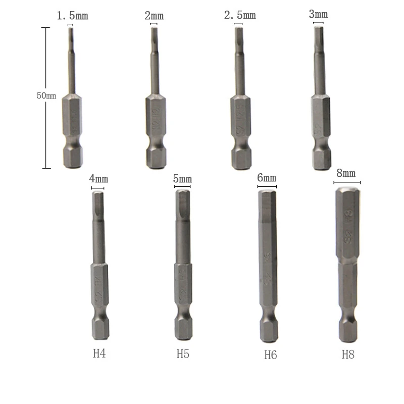 8pcs Magnetic Hex Shank Screwdriver Bits Set Hexagon Head Wrench Drill Bit Key Allen Screwdriver Bit Set 1.5/2.5/3/4/5/6/8mm