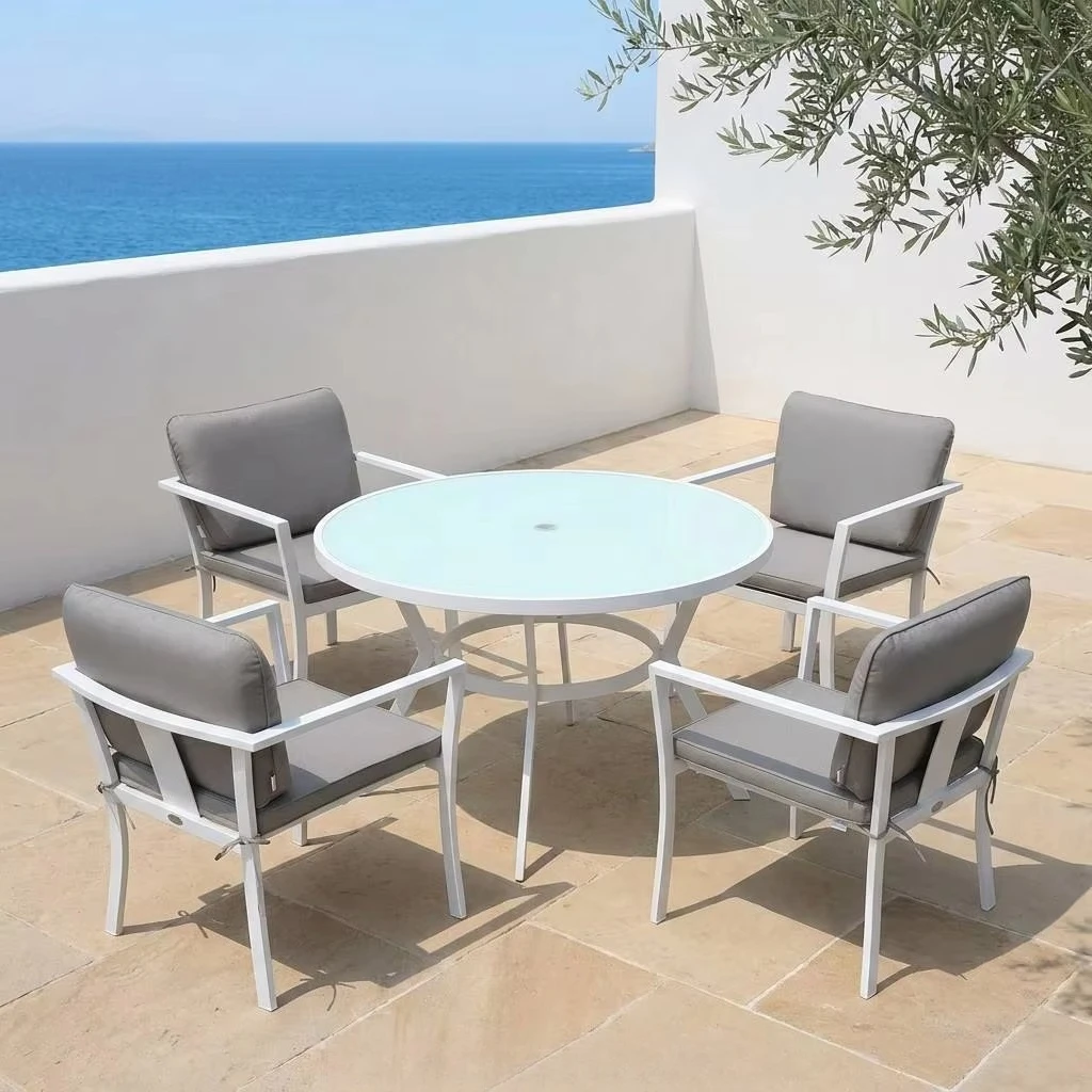 da- Shangri La Modern Comfortable Aluminum Dining Table and Chairs 5-Piece Set for Courtyard & Park Use