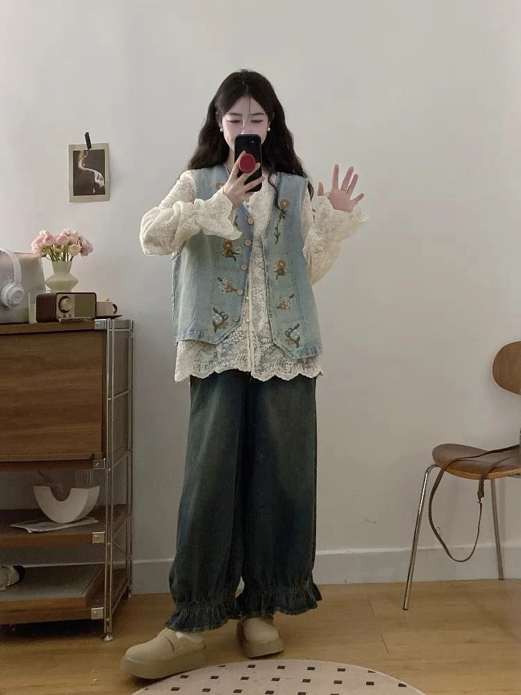 حجم كبير نمط الملح 2026 ربيع جديد مطرزة سترة جينز رداء علوي غير رسمي فضفاض صالح التخسيس الحلو نمط للنساء #1