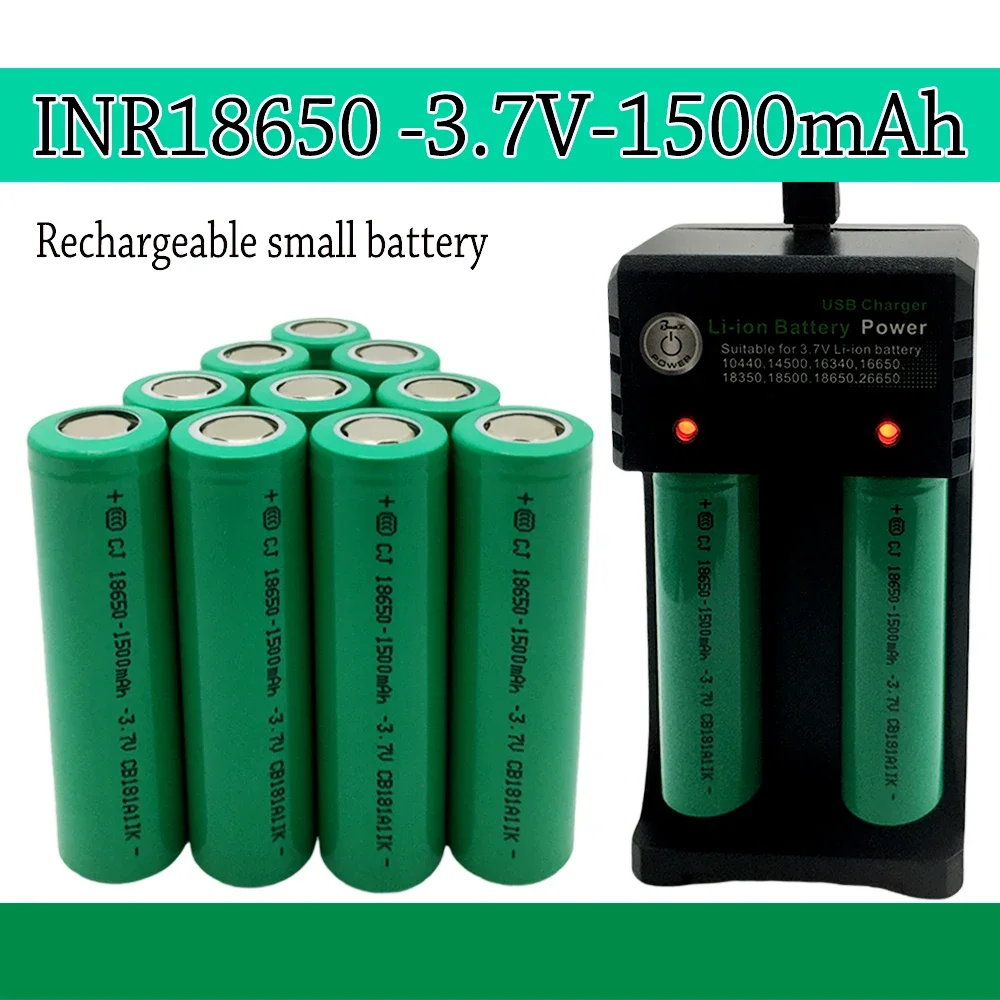 

3.7V 18650 High Quality 1500mAh Rechargeable Li-ion Battery For Our 18650 Toys, Tools, 9 LED mini flashlight etc+USB charger