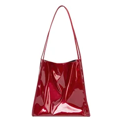 Solid Color Patent Leather Women Fashion Shoulder Bag Ladies Simple Luxury Handbag Purse Casual Travel Shopping Totes Sac A Main