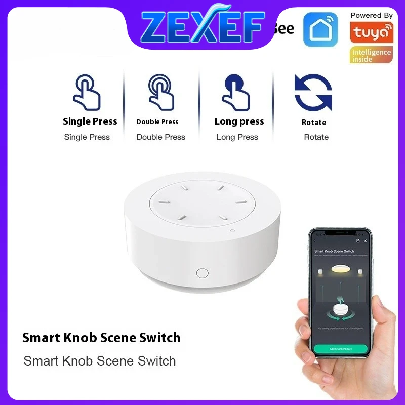 ZEXEF Tuya ZigBee Smart Knob Switch Wireless Scene Button Rotatable Dimmer Switch Home Appliances Automation Linkage Remoter