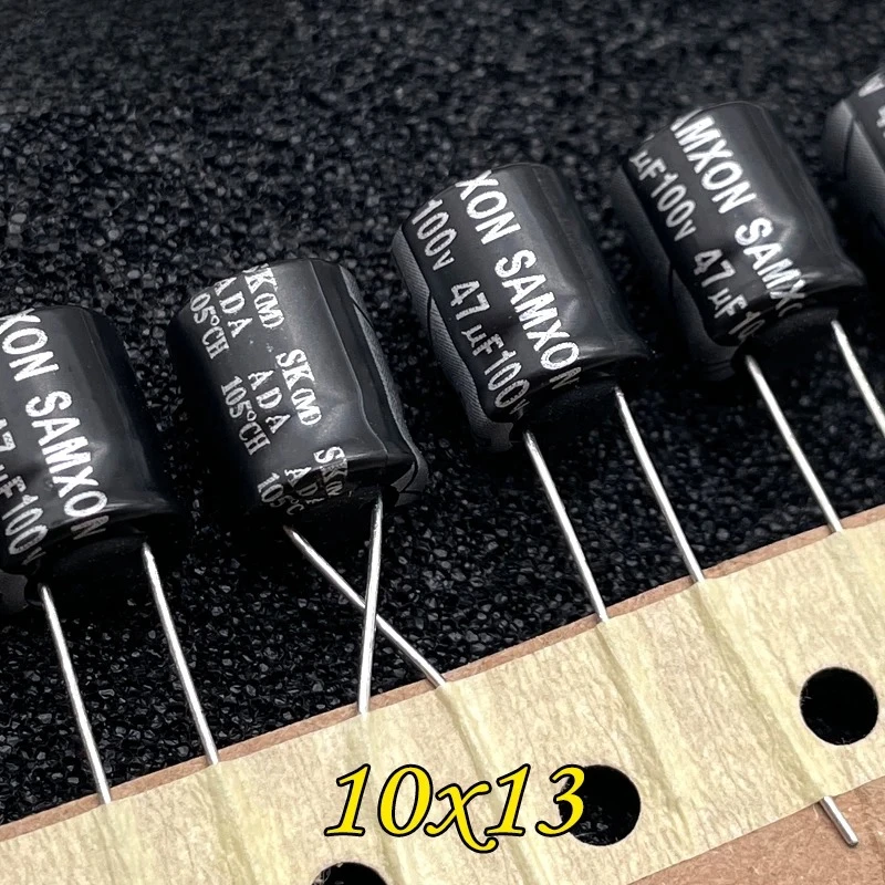 Excellent SAMXON SK 47UF 100V 100V47UF Silver Print Radial High Frequency for Electrolytic Capacitor 10x13  100pcs