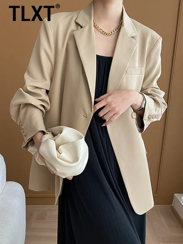 

TLXT элегантный женский однотонный минималистичный пиджак с лацканами на одной пуговице и длинными рукавами, женские весенние пальто 202, новинка XK1238
