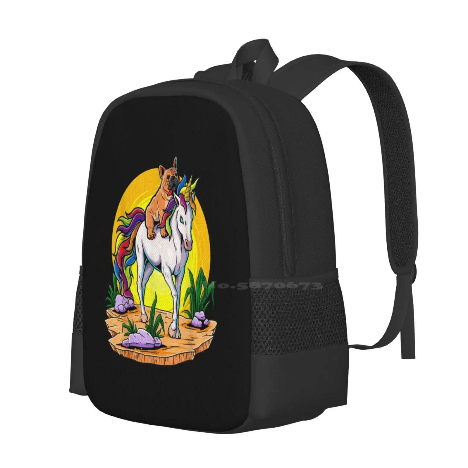 French Bulldog Riding Unicorn Kids Girls Sunset Frenchie Dog Pattern Design Bag Student'S Backpack French Bulldog Riding