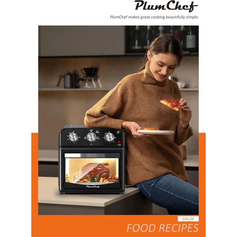 فرن محمصة حراري للمقلاة الهوائية بسعة 13 لترًا و4 شرائح مع أجهزة مطبخ متعددة الوظائف بقوة 1500 وات لشواء القلي الهوائي