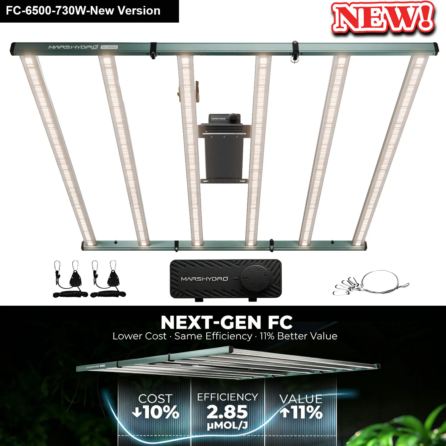 MARS HYDRO FC 6500 730W LED kweeklamp volledig spectrum 2,9 µmol/J met Bridgelux 3030 & OSRAM rode dimbare kweeklamp voor 150x150cm binnenplanten