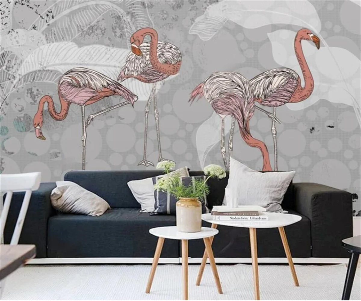 

papel de parede Modern Flamingo Banana Leaf Fashion TV Sofa Background Wall wall papers home decor обои