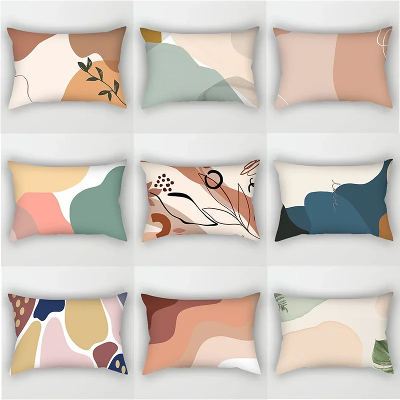 30x50cm 40x60cm 50x70cmGeometric Pillowcase Home Decor Cushion Cover Abstract Leaves Plant Patchwork Rainbow Polyester