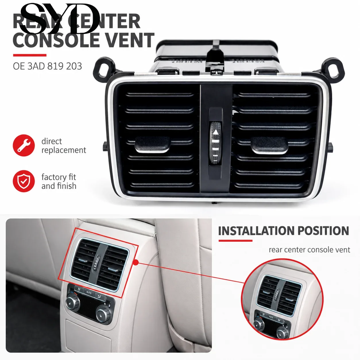 Dashboard AC Air Conditioning Vent Outlet Grille Louver OE 3AD819203 Direct Replacement For VW Magotan Passat CC