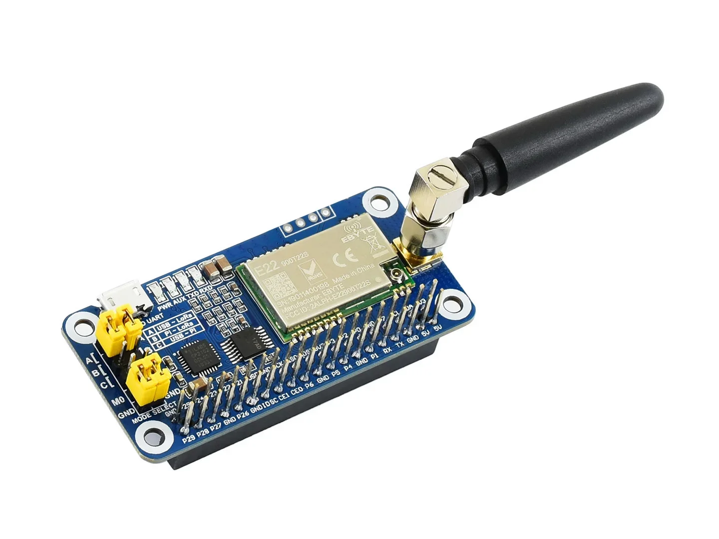 For SX1262 LoRa HAT For Raspberry Pi, UART Interface,868M/915M Frequency Band,Supports Raspberry Pi Series Boards