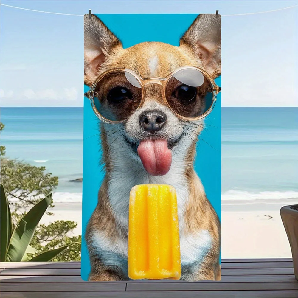 Funny Chihuahua Popsicle Beach Towel, Soft Microfiber Quick Dry Oversized Bath Towel, Cute Summer Pool Blanket