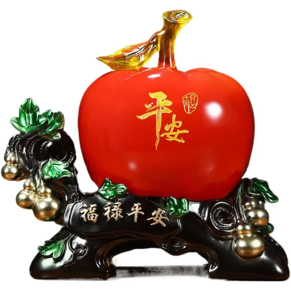 Chinese Style Feng Shui Apple Home Decor for Living Room, Cabinet with Wine Rack Storage, Farmhouse Style