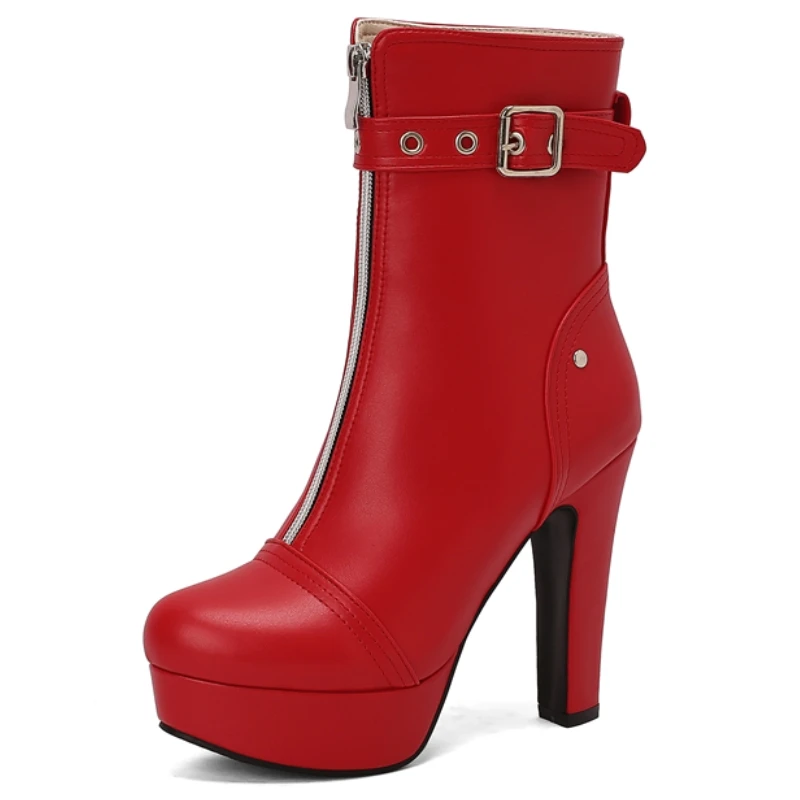 Platform Ankle Boots for Women Black Blue Red Yellow Short Boot High Heel Zipper Party Shoes Lady Big Size 45 50 New 2024 Winter