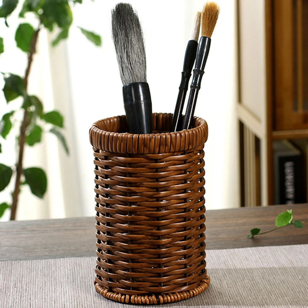 

Retro Kitchen Utensil Holder Woven Cutlery ganizer Imitation Rattan Basket Storage Solution Lightweight Portable Countertop