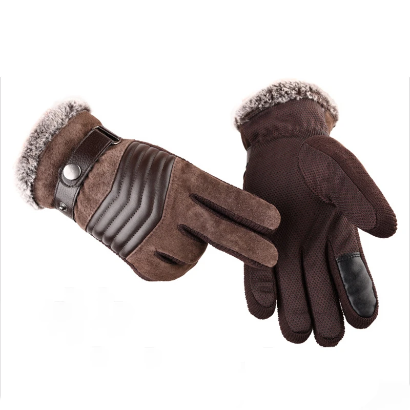 

Men's Thickened And Padded Gloves Gloves Polyester Thick Warm Gloves Brown Driving Ski Winter Russia Winter