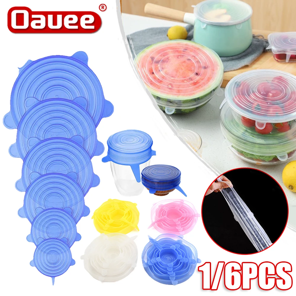 1/6Pcs Silicone Cover Stretch Lids Reusable Durable and Expendable Lids Silicone Covers for Fresh Food Leftovers Keep Food Fresh