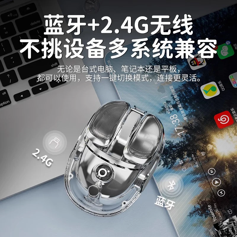 

Wireless Bluetooth Mouse Transparent Dual Mode 2.4G RGB Ergonomics Anti Slip Silent Mouse for Office Laptop Gaming Accessories