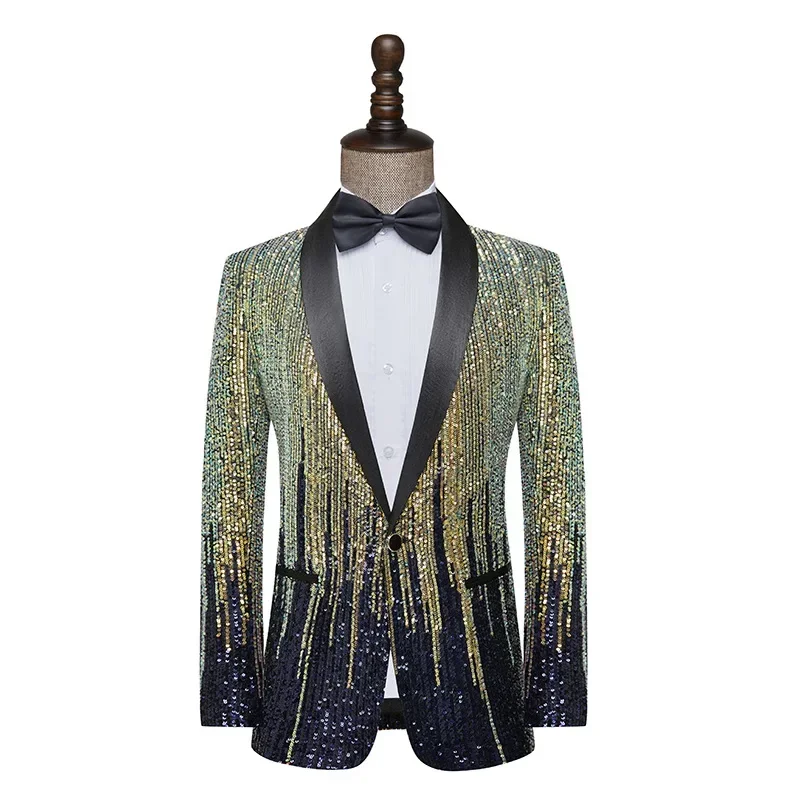 

Fashion Men's Jacket Meteor Gradient Sequins Suit Coat Stage Performance Host Wedding (Only Blazer)