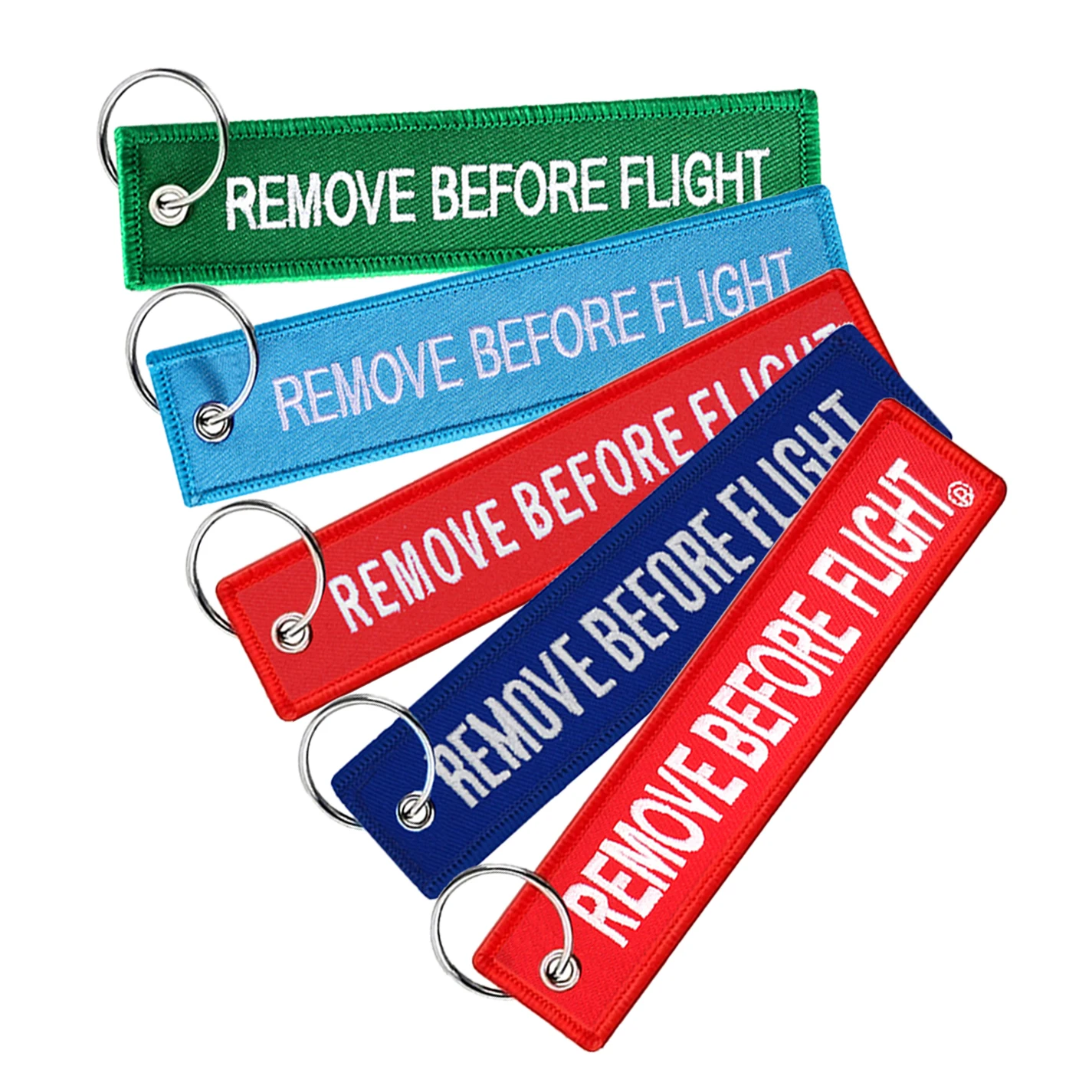 17Pcs Remove Before Flight Tags Keychain Keyring Rectangle Polyester Embroidery Message Multicolor