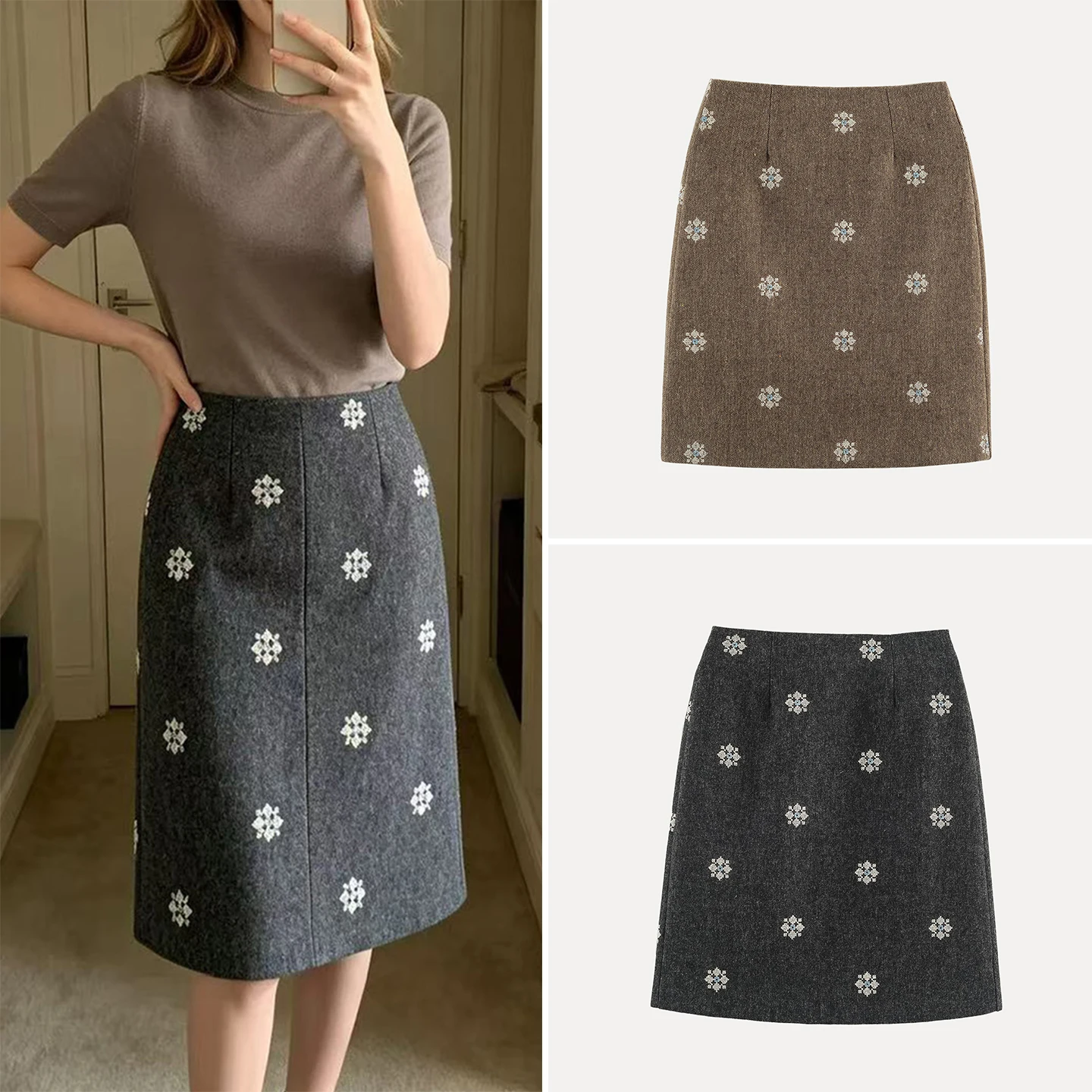 Fashionable Casual Embroidered Wrap Mid-Thigh Skirt Women's Autumn 2026 New Style Standard Waist Other Material Other Process