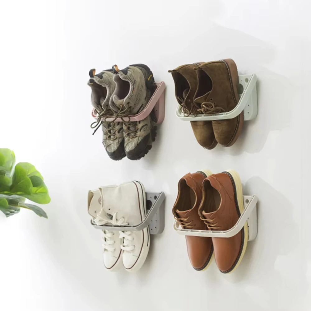 Einfaches Wandmontiertes Schuhregal, Schuhaufbewahrungsregal aus Kunststoff, Ohne Bohren, Tragbares Pantoffelregal für Haushalt, Badezimmer und Wohnheim