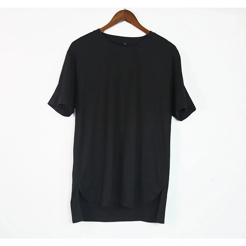 2026 New Men's T-shirt Arc Hem Long Tees High Street Hip Hop Loose Bottom Tops Tees Short Back Long Short Sleeve Men T-shirt