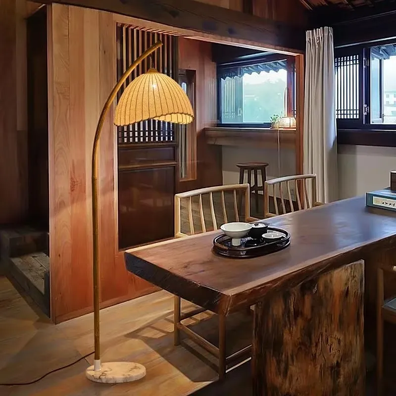 Wabi Sabi Personalizado Sala de estar LED Atmosfera Luz Estilo Nacional Homestay Arte de Bambu Iluminação Leitura Cabeçote Lâmpada de Chão