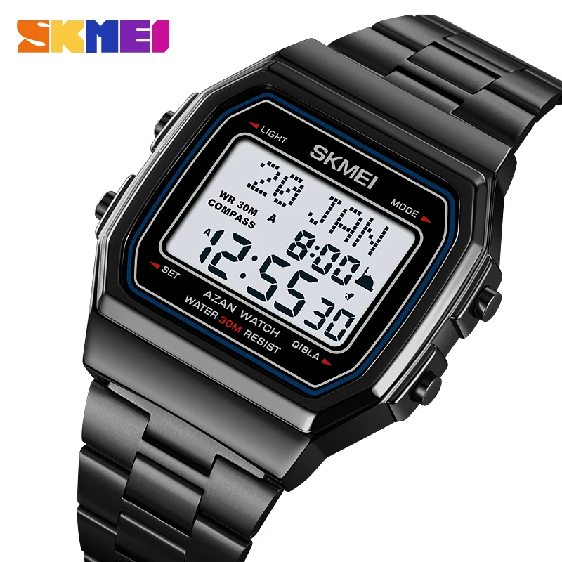 SKMEI Fashion Men's Electronic Watches Digital Wristwatches Sports Watches Mens Muslim Prayer Azan Compass Alarm Hijri Islamic