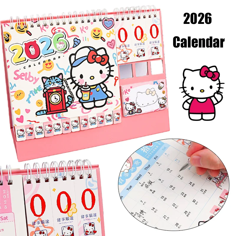 2026 مرحبا كيتي أجندة مكتبية /رزنامة مكتبية Kawaii مكتب اللوازم المدرسية لفائف التقويم مخطط شهري سطح المكتب اكسسوارات القرطاسية الهدايا