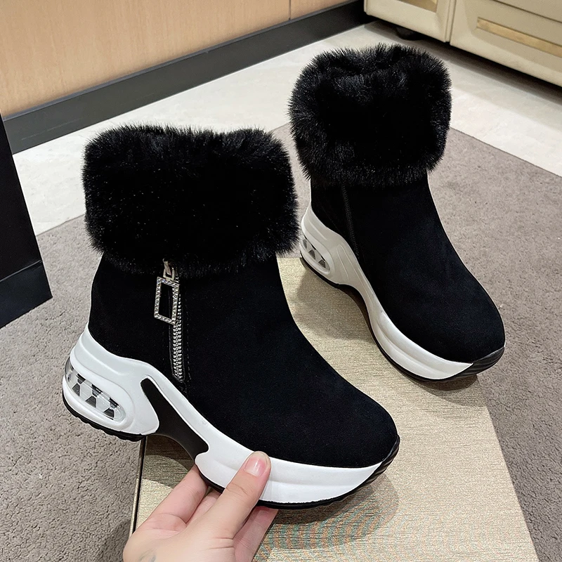 New Ankle Boot for Women Warm Plus Plush Winter Snow Boots Zipper Woman Shoe Internal Increasing Boots Botas Mujer