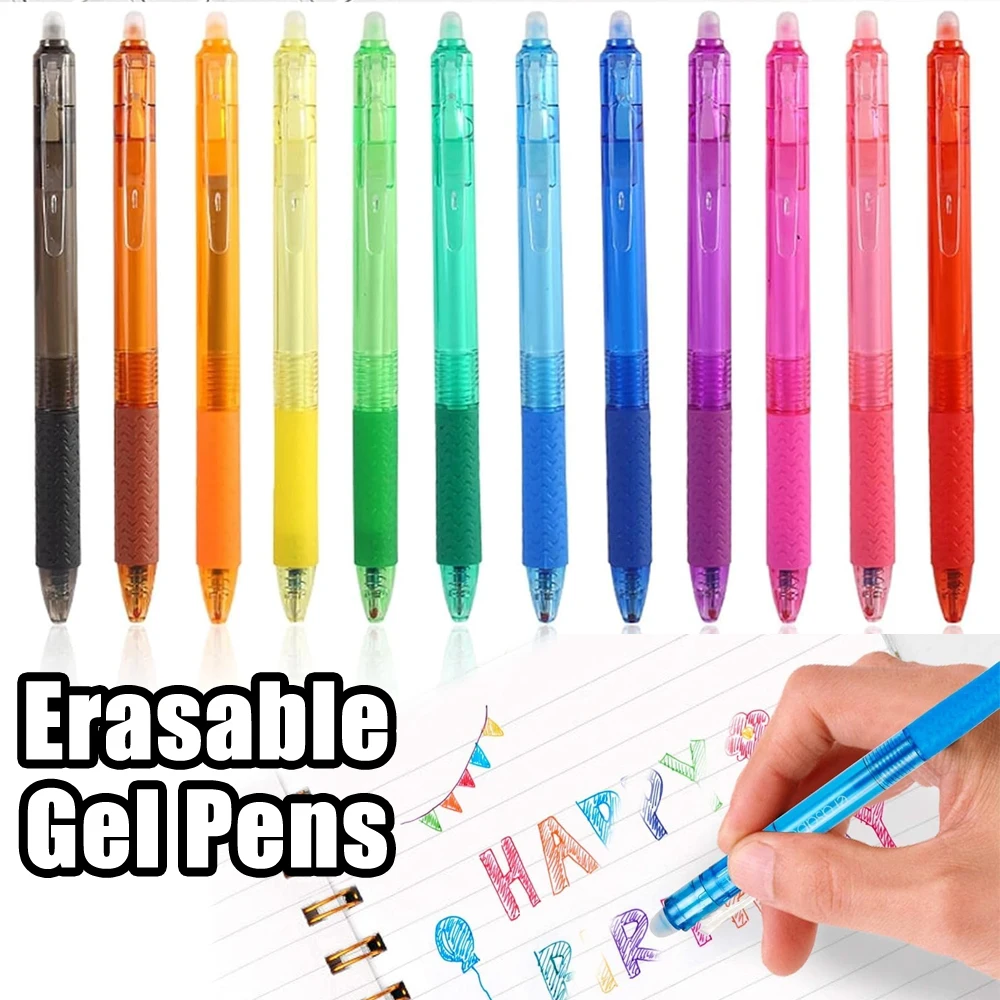 

12 цветов, выдвижная стираемая ручка, кликер 0,7 мм, исчезающий для рисования, письма, планировщика и пазлов, канцелярские принадлежности