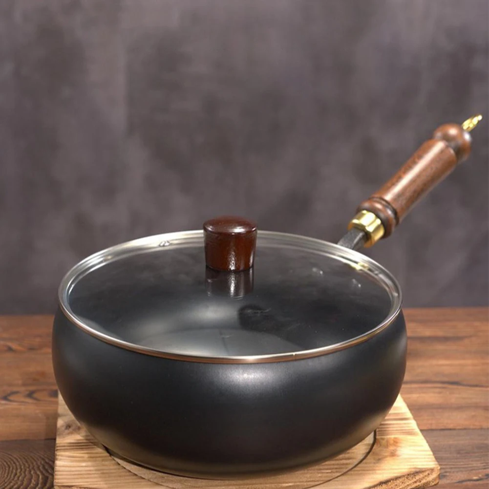 

24CM Nonstick Wok Wooden Handle Chinese Wok with Lid Iron Wok for Home Camping Restaurant Hotel Kitchen