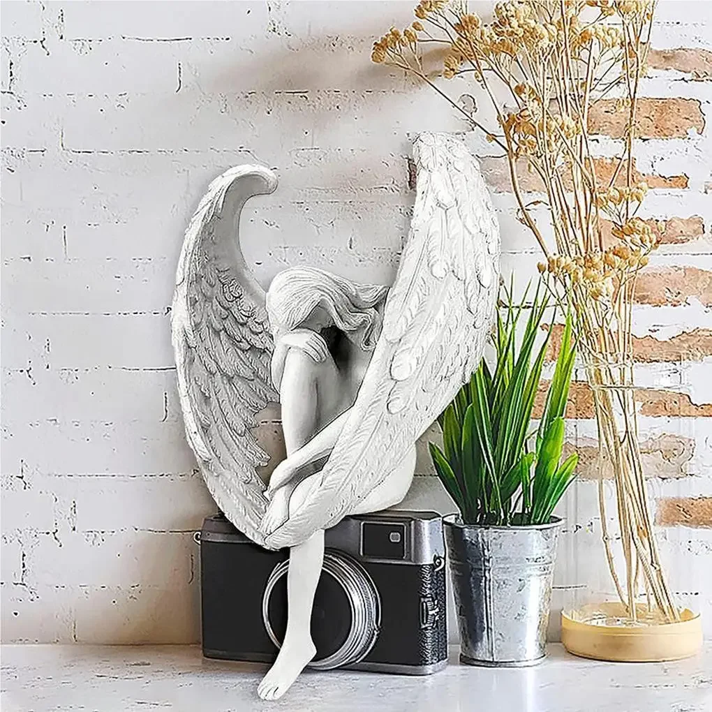 

Winged Angel Garden Statue Outdoor Resin Sculptures Holding Legs Statues Table Decor Ornaments Lawn Patio Porch Decoration