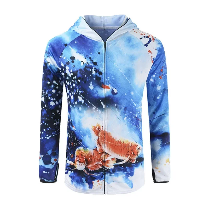 Men's Hooded Digital Printing Fishing Shirt Long Sleeve Custom Wholesale Waterproof Fishing Shirts UV Protection Quick Dry