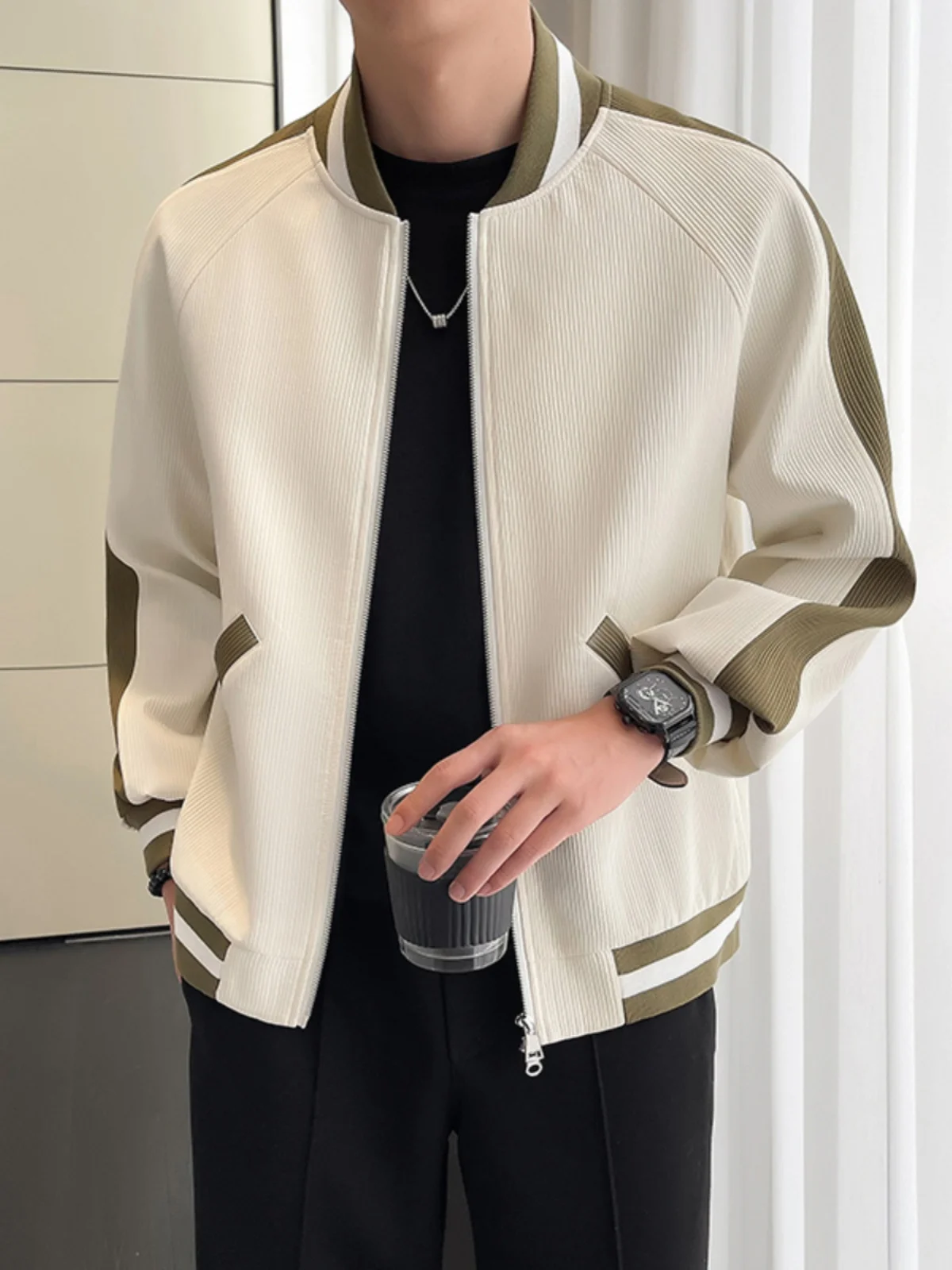 

Loose Casual Men's Baseball Jaet Spring Autumn Color Blo Pilot Coat Lightweight Maturi Sle Top Youth Trend Faion