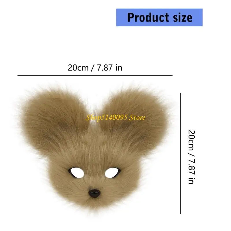 DXAE الحيوان نصف الوجه قناع فو الفراء أفخم الماوس قناع هالوين تأثيري ملابس تنكرية للحفلات الدعائم قناع تنكر للنساء الرجال