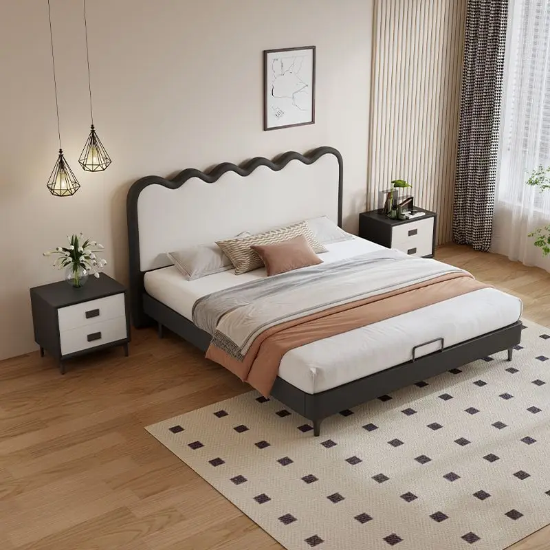 Italian minimalist ripple leather bed 1.8 meters