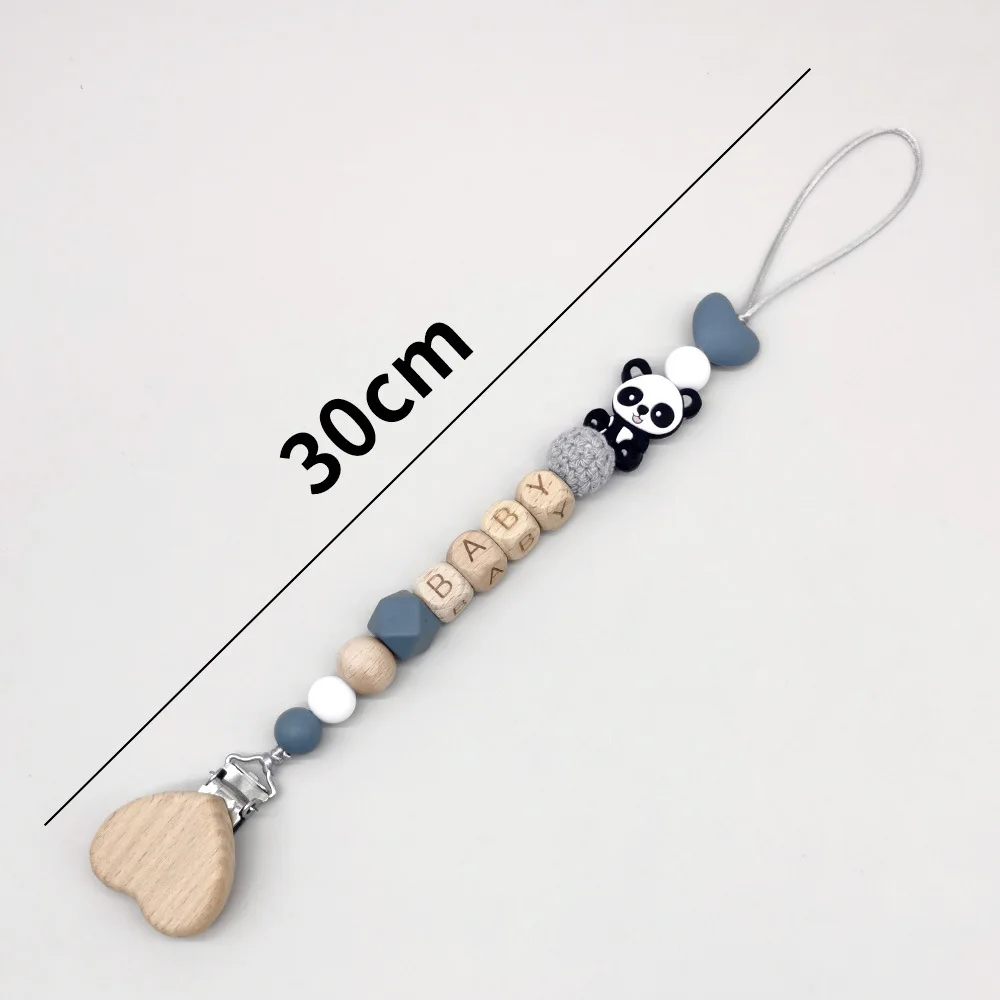 木製のパーソナライズされたベビーおしゃぶりチェーン、かわいい動物デザインのおしゃぶりクリップ、赤ちゃん用 - 安全なおしゃぶりホルダー
