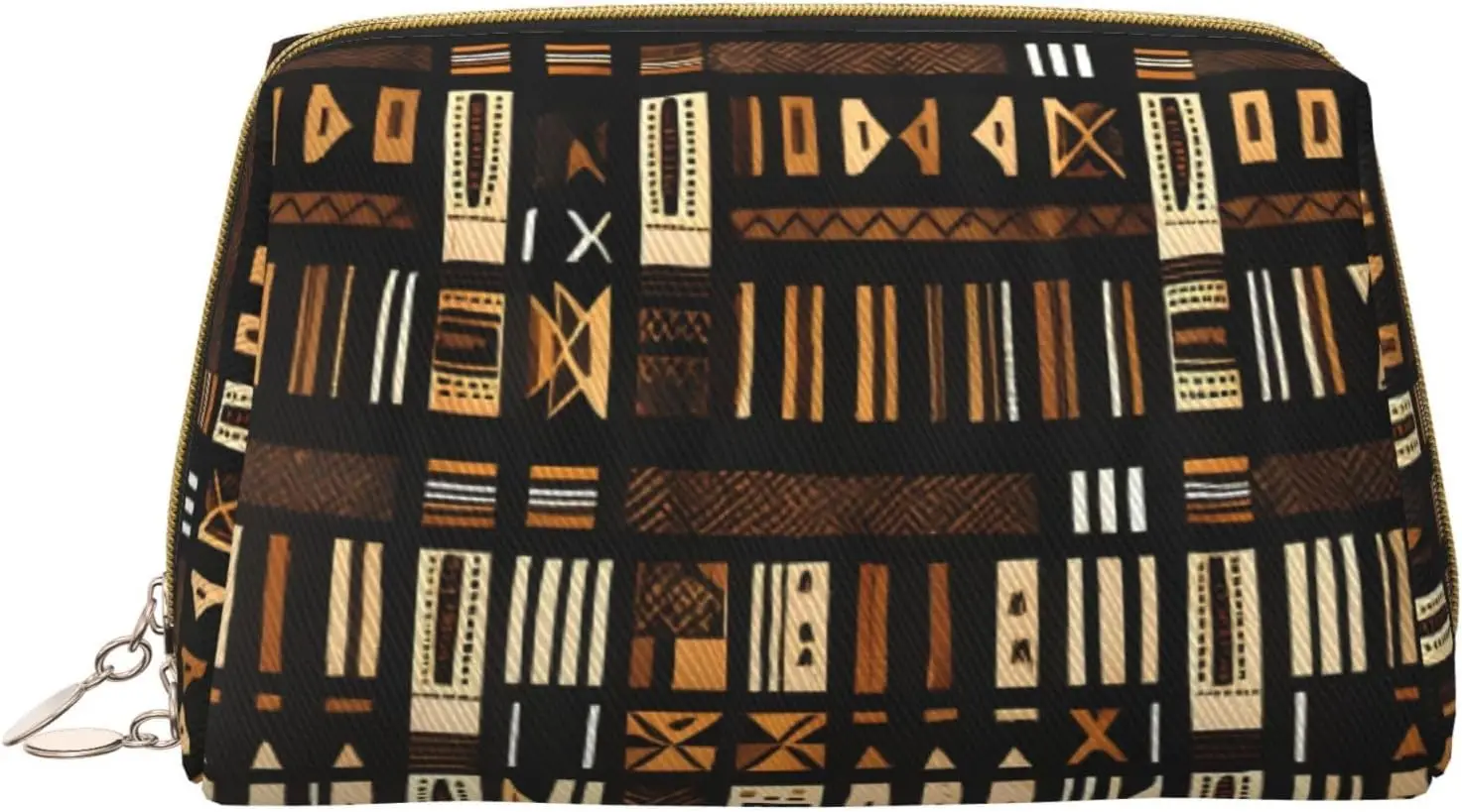 

African Mud Cloth Tribal Print Leather zipper makeup bag Cosmetic Pouch Travel Organizer Toiletry Clutch