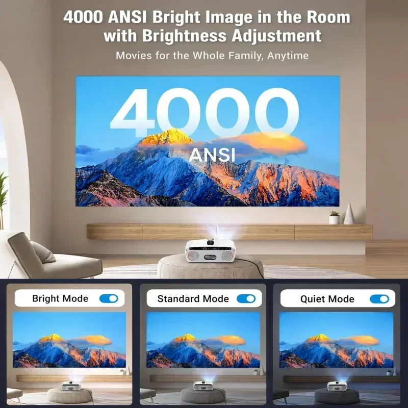 4K Projector 4000ANSI Karaoke Home Theater with 2 Mics Full 1080P FastTV Auto Focus Auto Keystone WiFi6 Bluetooth5.4 Home Cinema
