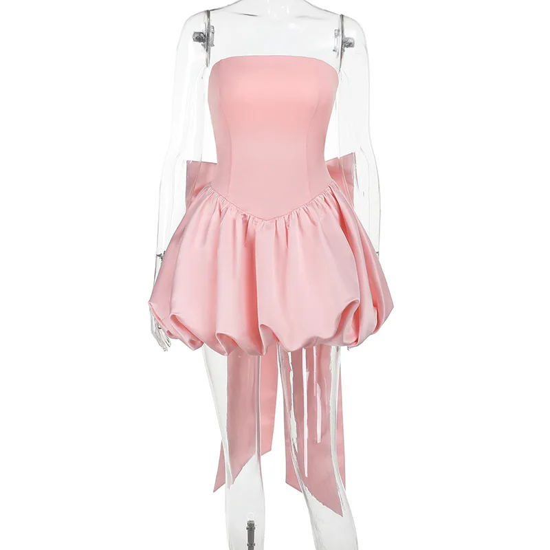 2025 Nieuwe Damesmode Sexy Backless Grote Boog Tube Top Jurk Temperament Korte Rok Elegante Chique Avondjurk Dame