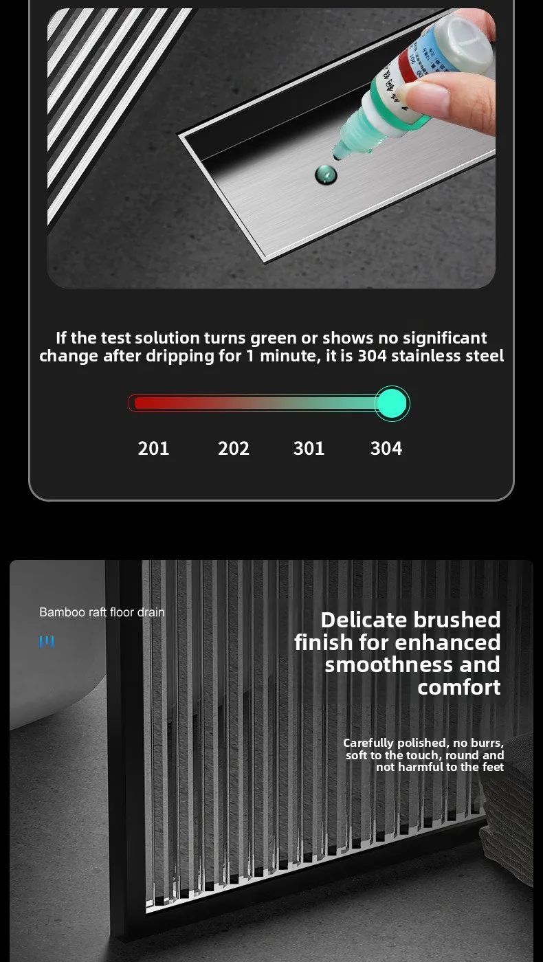 YOTO Stainless Steel Floor Drain Pure Copper Odor-proof Core Modern Minimalist Brushed Surface Hotel-grade Shower Floor Drain