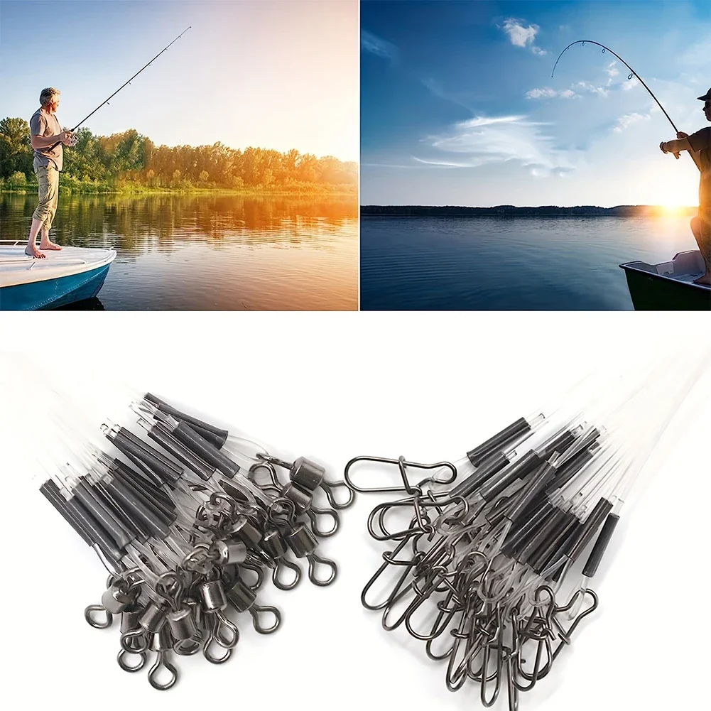 10pcs Carbon Fiber Fluorocarbon Fishing Leader Set High-Strength Lines With Swivels Snaps Abrasion-Resistant Fishing Leader Line