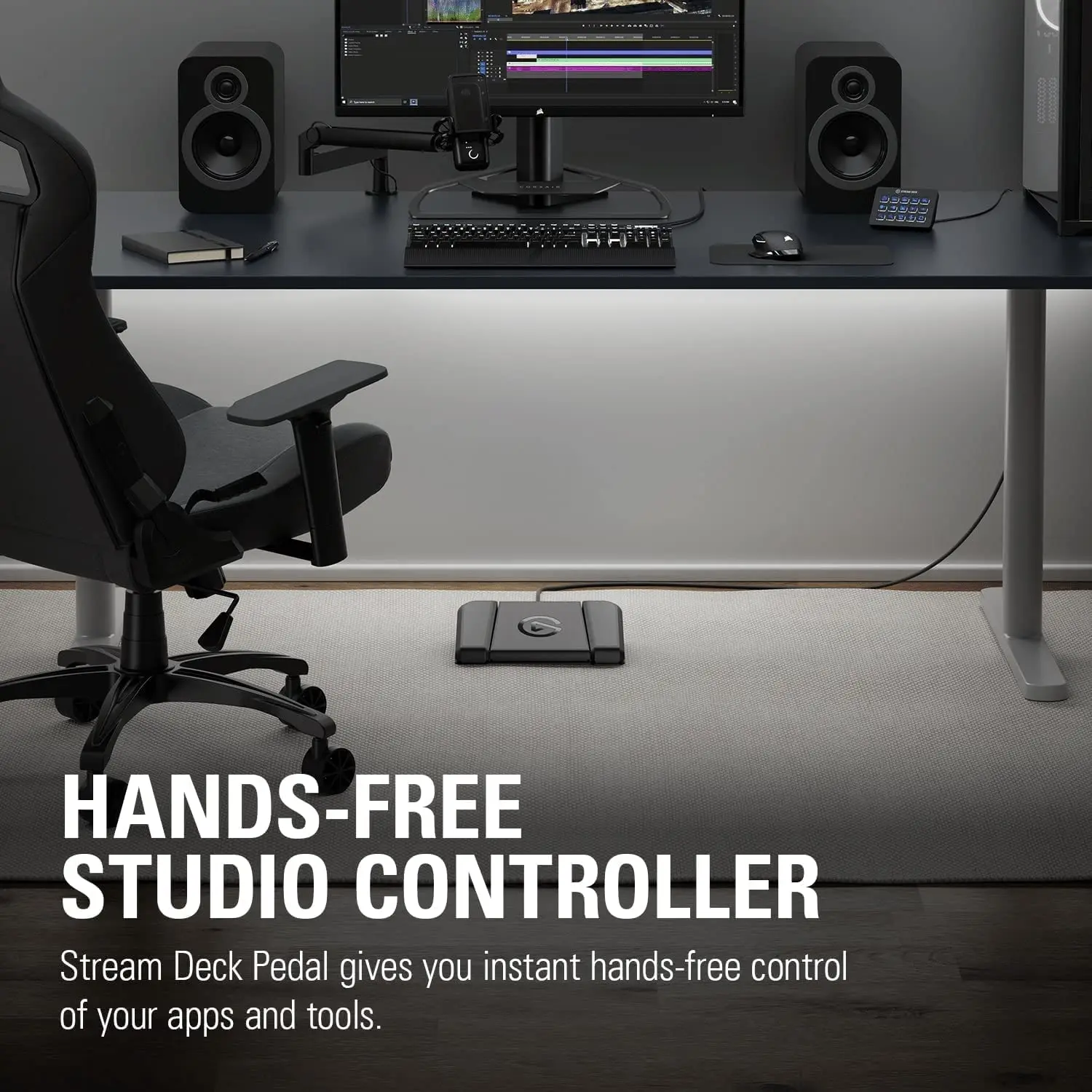 Elgato Stream Deck Pedal-Contrôleur de studio mains libres, marchepieds 3 SRL, déclenchez des actions dans des applications et des logiciels comme OBS